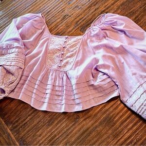 Anthropologie Lavender Embroidered Blouse